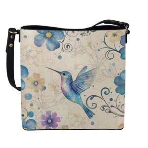 8381 Hummingbird Flower Pattern Leather Handbags Designer Tote Purse Bucket